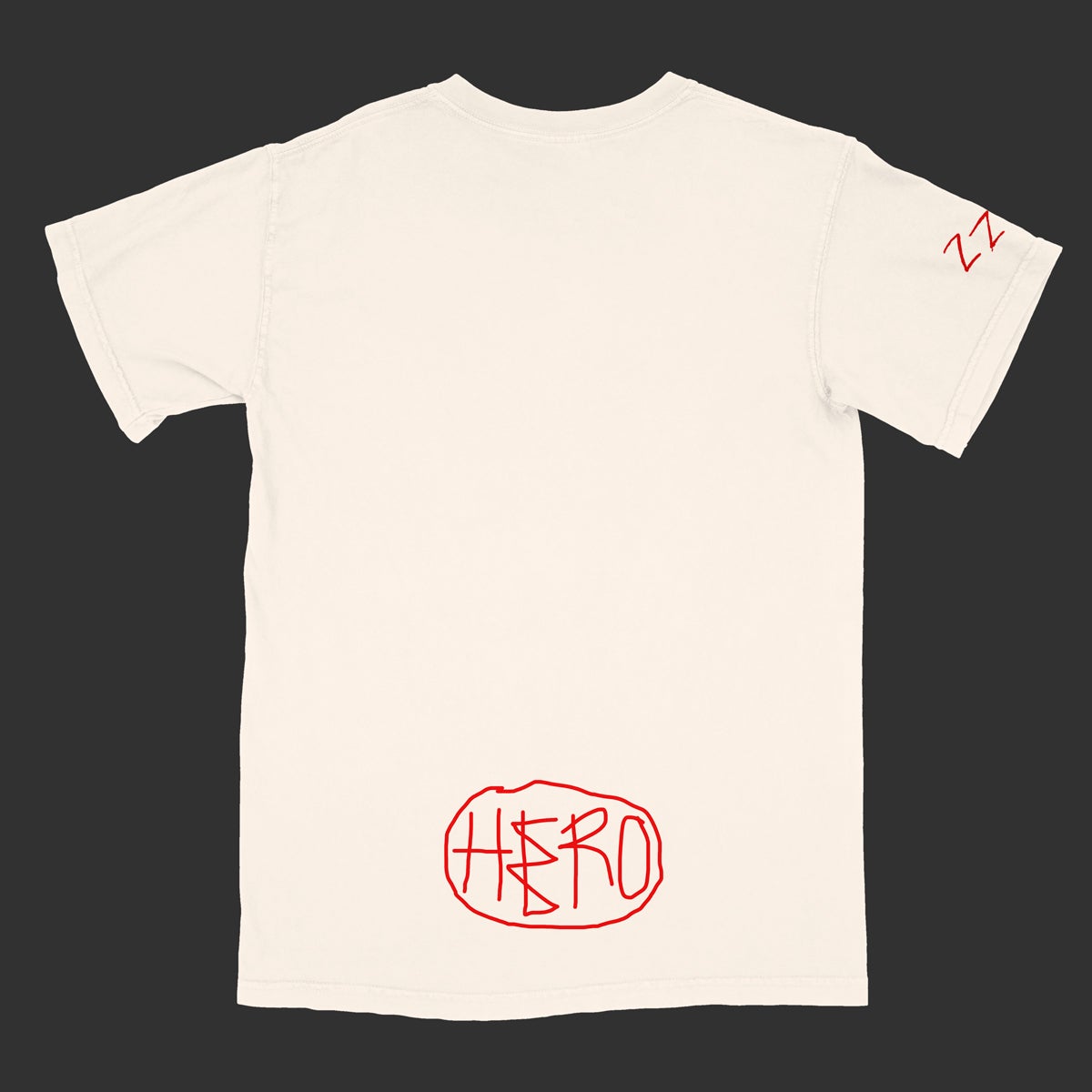 White t-shirt with red HERO text logo