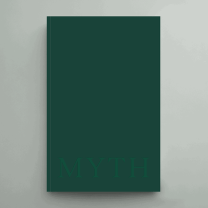 Green hardcover book with MYTH text embossed cover